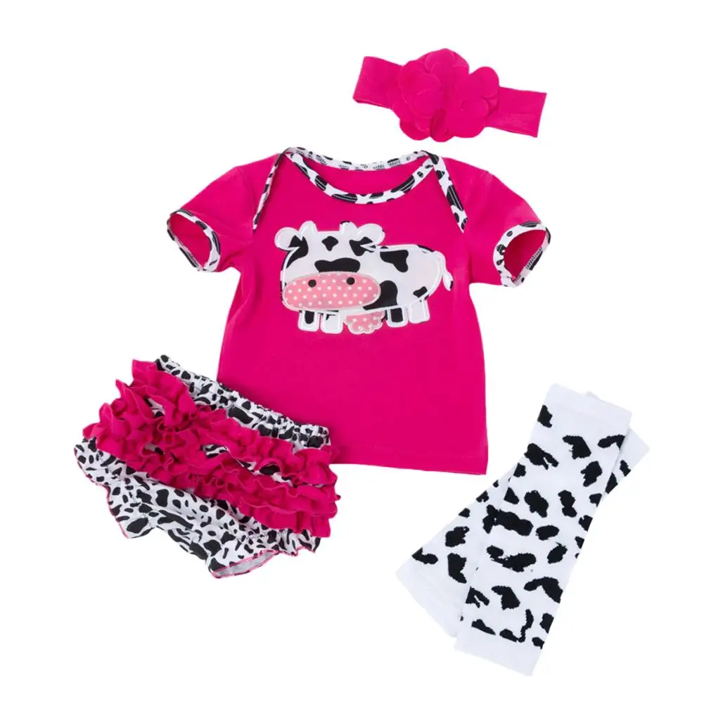 Ropa de muñeca bebé de simulación, camiseta de manga corta de vaca de dibujos animados, conjunto de pantalones PP para ropa de muñeca Reborn de 55cm