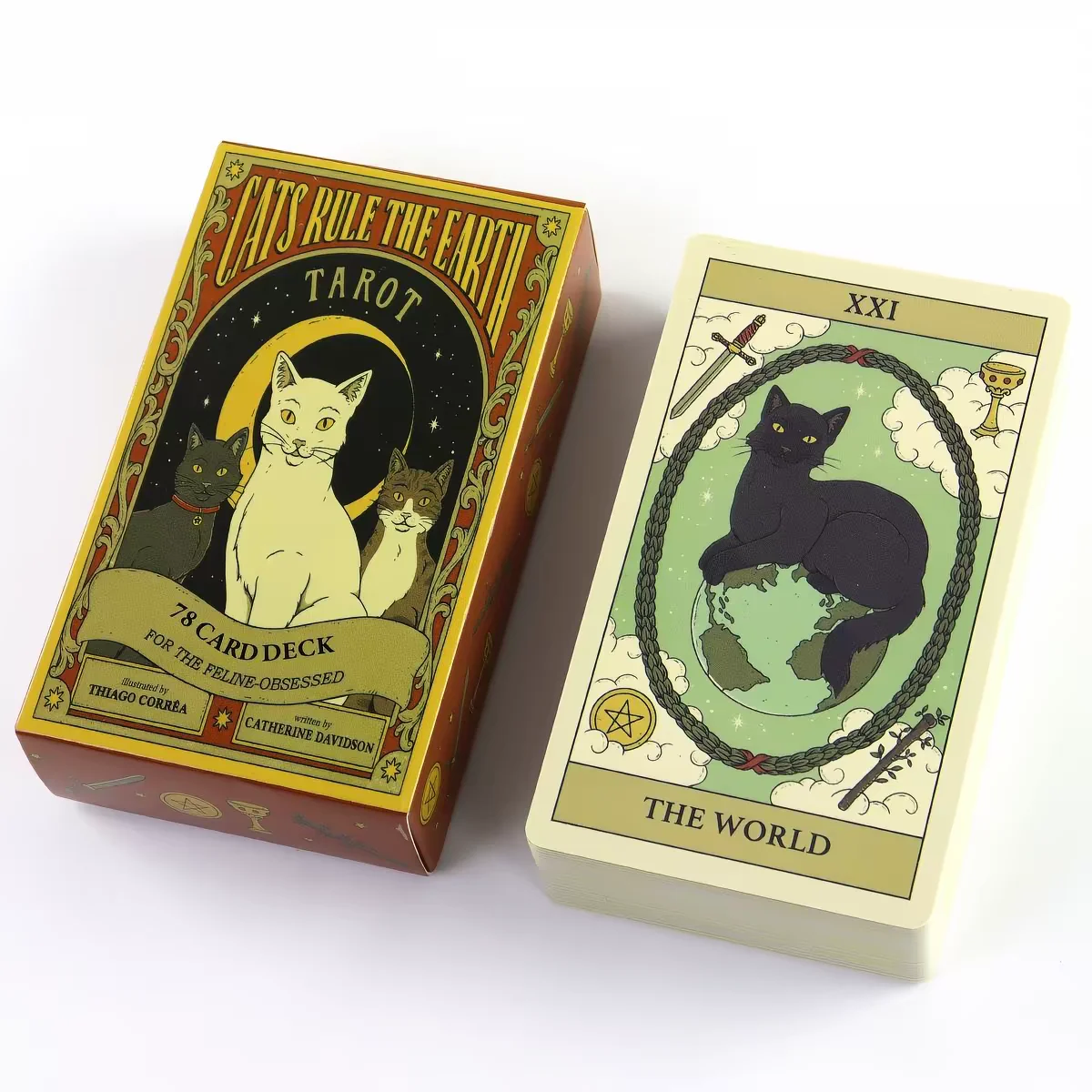Cat Tarot Cards Deck 78pcs Funny Cat Themed Tarot Vintage Art Deco Style Illustration Oracle Card Set For Cat Lovers