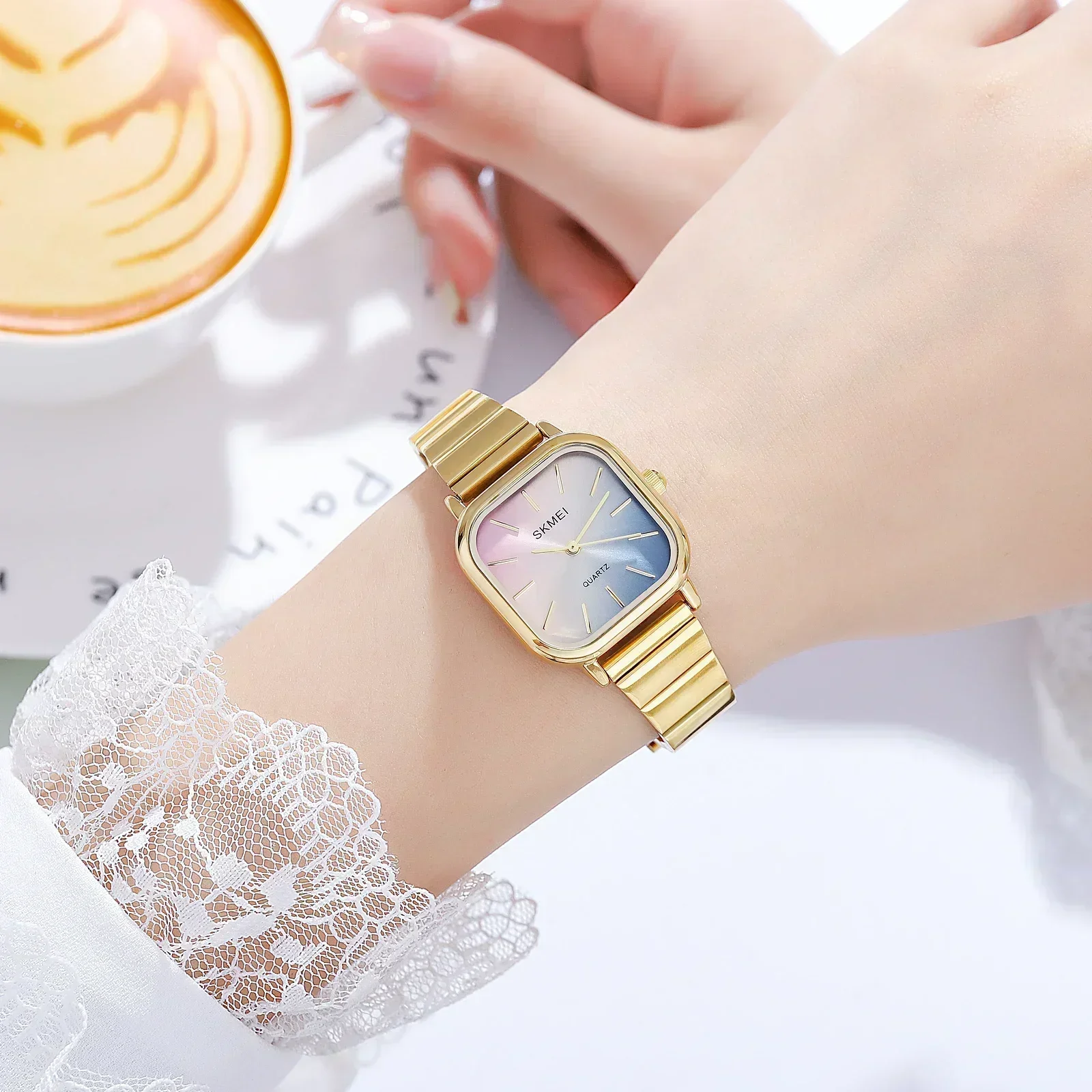 Relojes SKMEI 2190 para mujer y niña, reloj resistente al agua, reloj de pulsera de cuarzo con correa de acero inoxidable de lujo para mujer