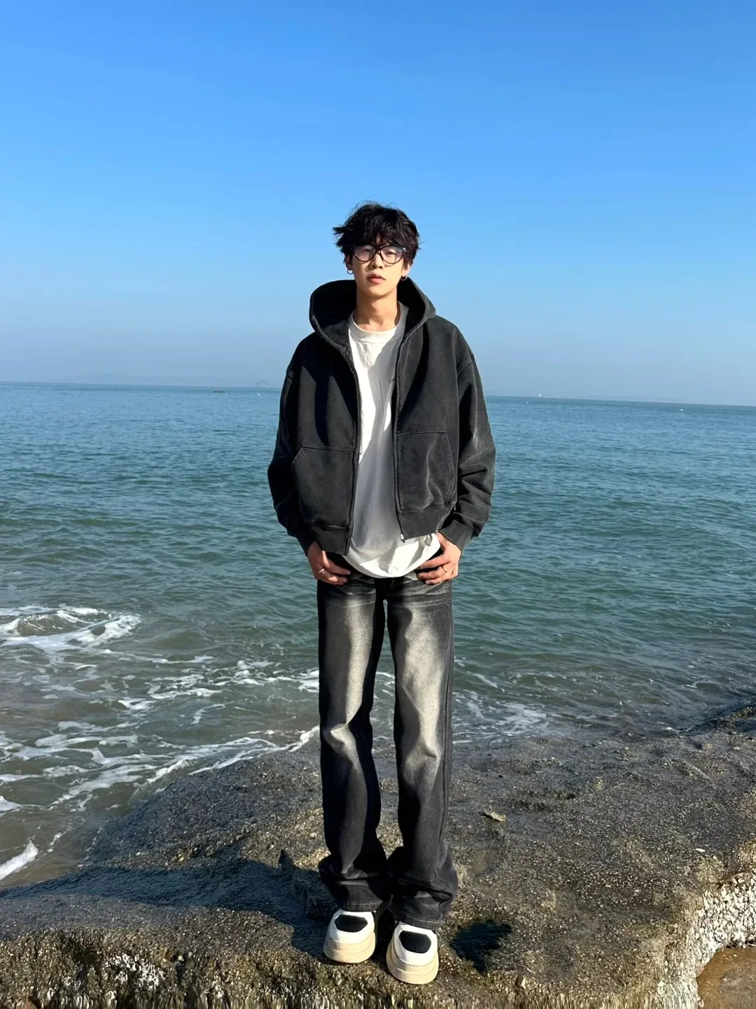 

aduated Bla Soft Jeans Men's Trendy High Waist American High Street Retro Waed Loose Straight Leg Pants