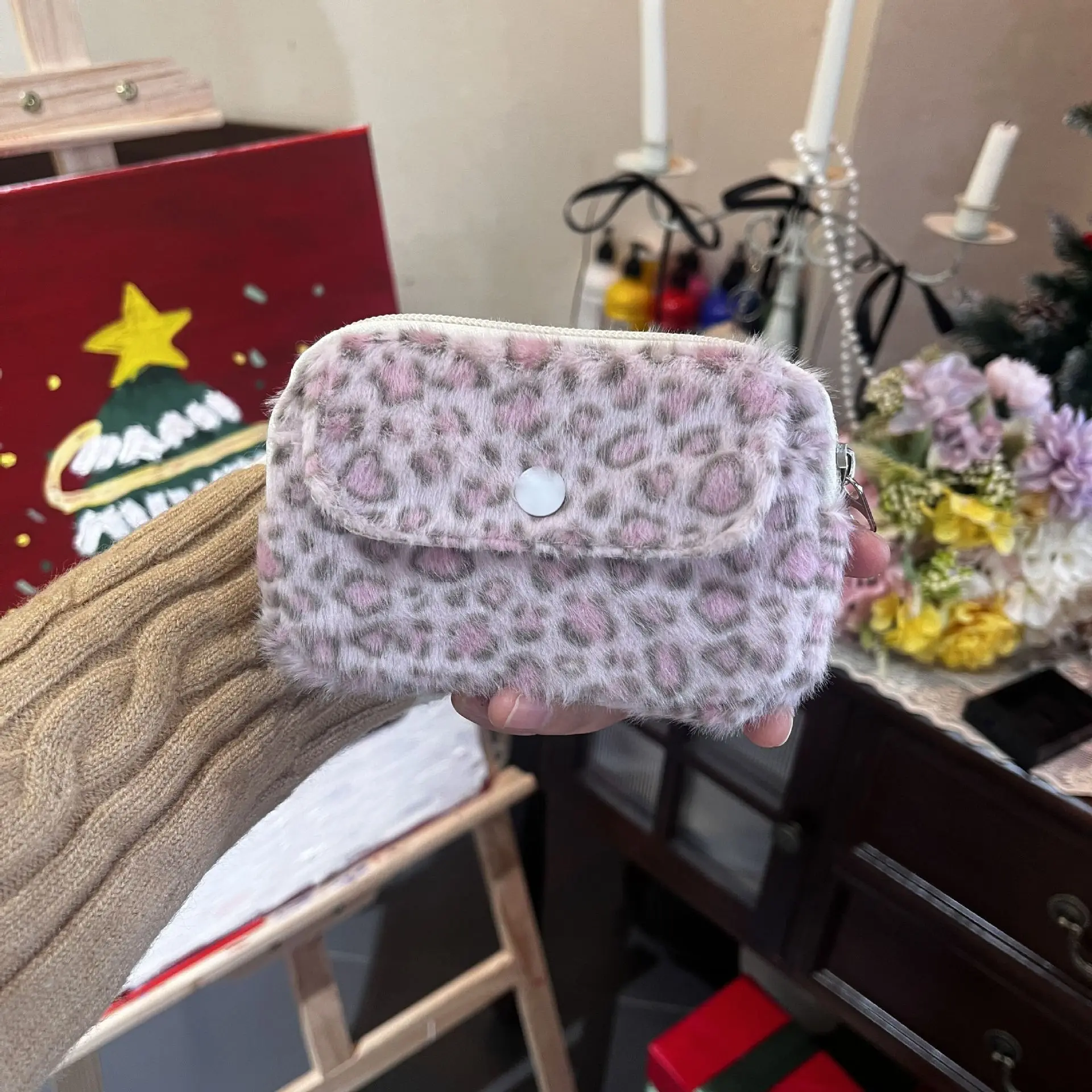 محفظة نقود معدنية بطبعة الفهد الوردي، حقيبة تخزين كاميرا حلوة لطيفة، حقيبة بطاقات محمولة ذات سعة كبيرة، حقيبة مكياج لأحمر الشفاه للسفر #6