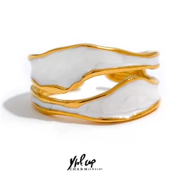 Yhpup-Bague Ouverte Créative en Émail Blanc pour Femme, Bijou Irrégulier en Acier Inoxydable 316, Étanche, à la Mode, Nouveau