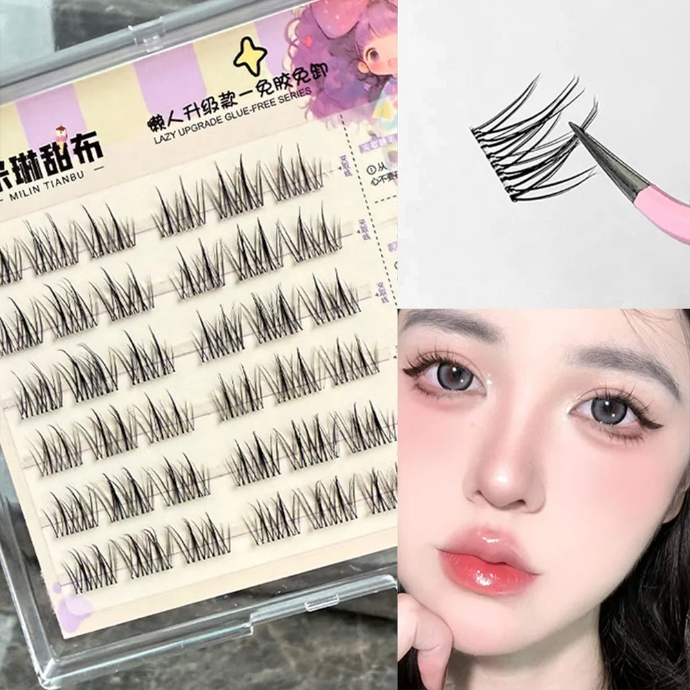 3D 自己粘着まつげ グルーフリー ジェリーグルーストリップ付き マンガまつげ ヌードメイク アニメコスプレ 自己粘着まつげ