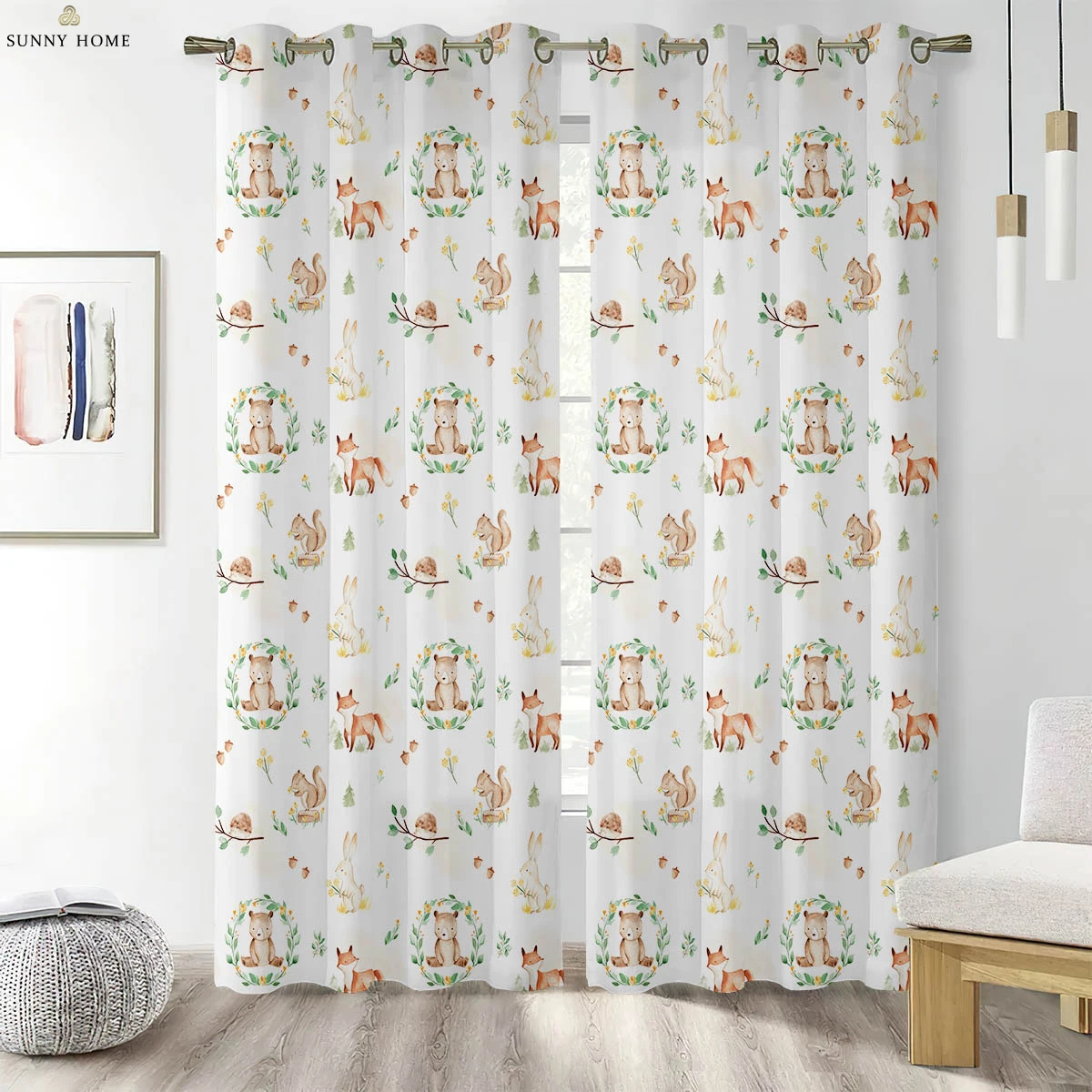 

Window Curtains Cartoon Animal Print Curtains Polyester Machine Washable Bedroom Study Children's Room Decorative Curtains 2 Pcs