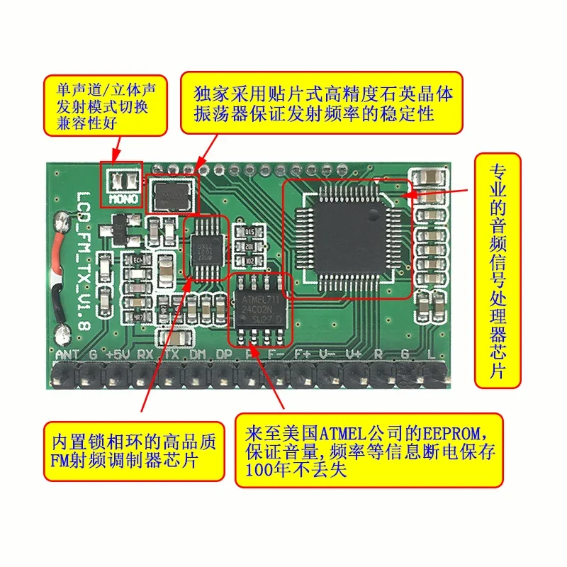 Módulo de placa de circuito transmisor de Audio estéreo FM, súper pequeño, Mini Radio FM Digital