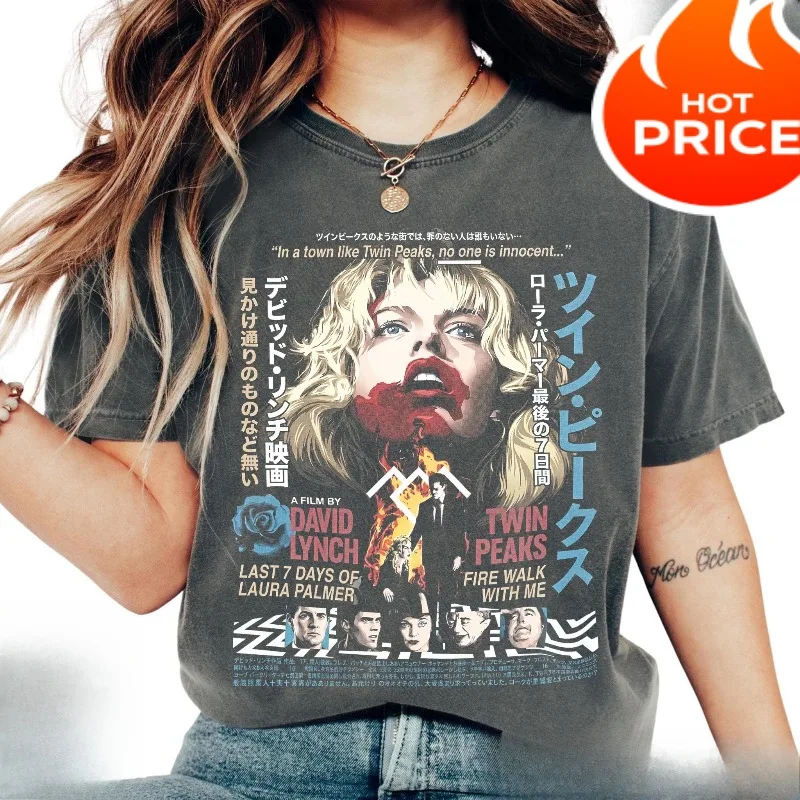 Vintage Twin Peaks Walking with Fire Japanese Aesthetic Movie Poster Style T-shirt Men Women's T-shirt Summer New Unisex T-shirt