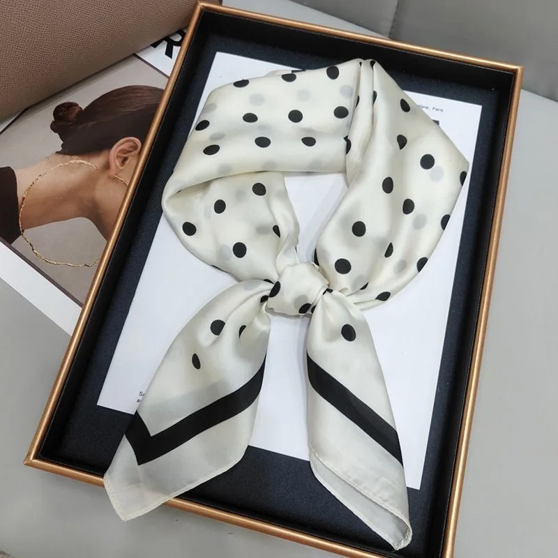 

Женский шелковый квадратный шарф в горошек для волос — легкая повязка на голову, шаль в стиле банданы и платок на шею, элегантный модный аксессуар для женщин
