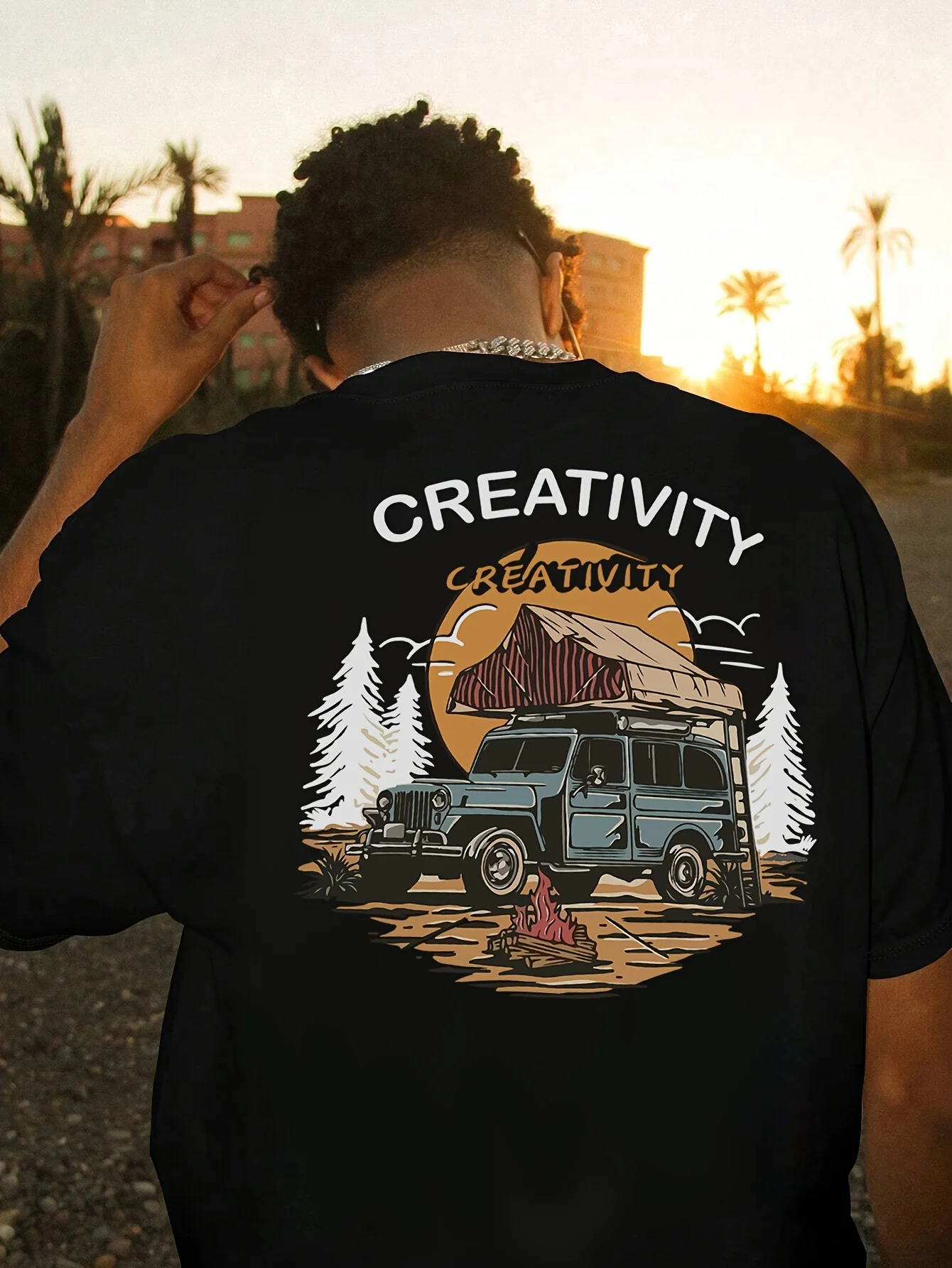 

Mountain and sunset back print, men's short sleeved T-shirt