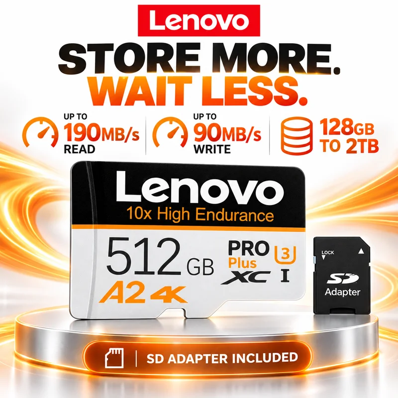 Lenovo Original Micro SD Card 1TB High Speed Cartao De Memoria 256GB 512GB Class 10 Memory Cards 128GB TF Card For Phone Camera