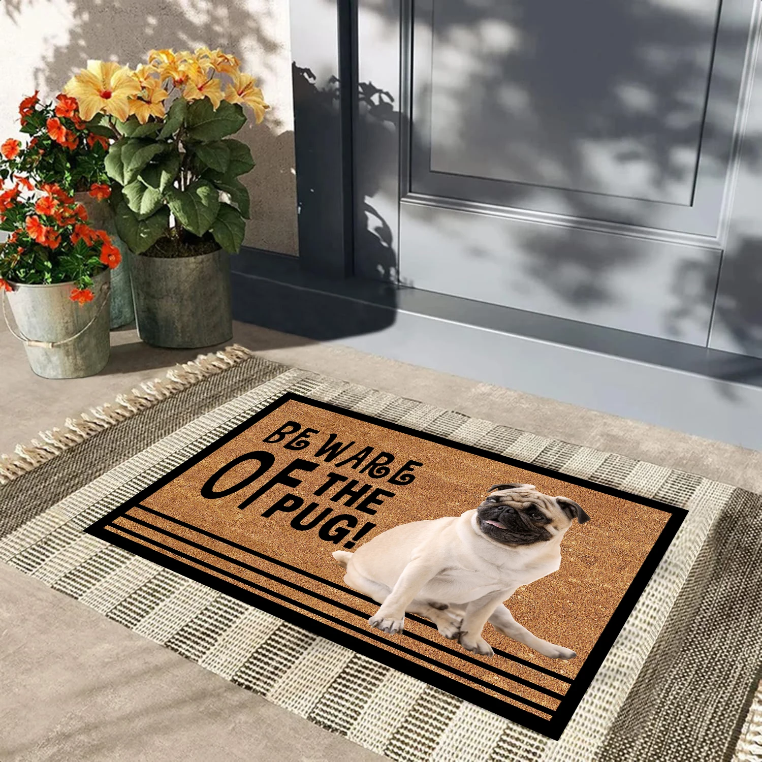 Be Beware Of The Pug Doormat Rubber Bathroom Kitchen Mat Garden Garage Door Floor Mat Non-Slip Carpet Entrance Rug