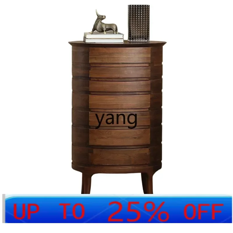 

LMM black walnut chest cabinet light luxury solid wood storage drawer side cabinet oval