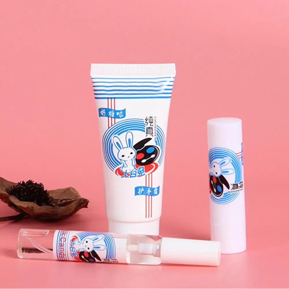 Bálsamo labial hidratante, bálsamo de sabor de conejo, Perfume, crema de manos, blanco, 3 unidades por juego