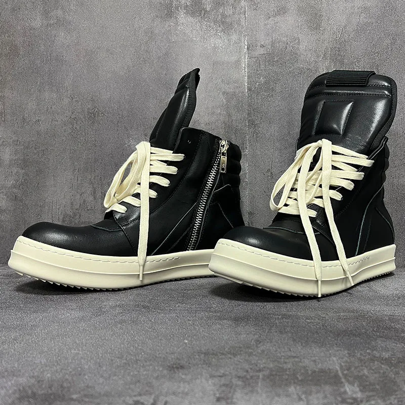 Men Women High Top Boots Casual Platform Sneakers Leather Luxury Trainers Lace Up Zip Autumn Black Qvah Owens Designer Shoes