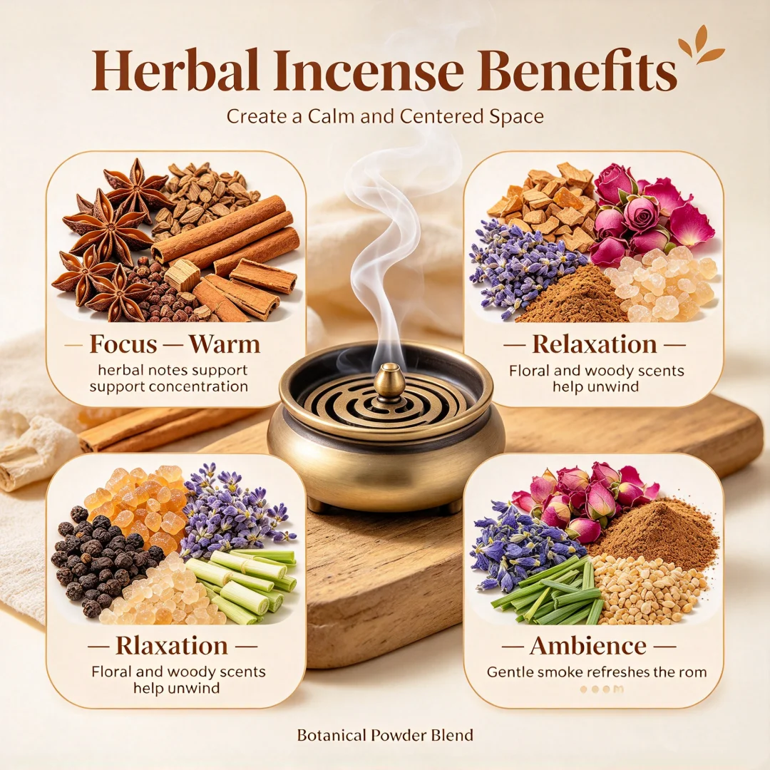 Natural Herbal Incense Powder, Star Anise Cinnamon Rose Lavender Butterfly Pea Lemongrass for DIY Incense Making