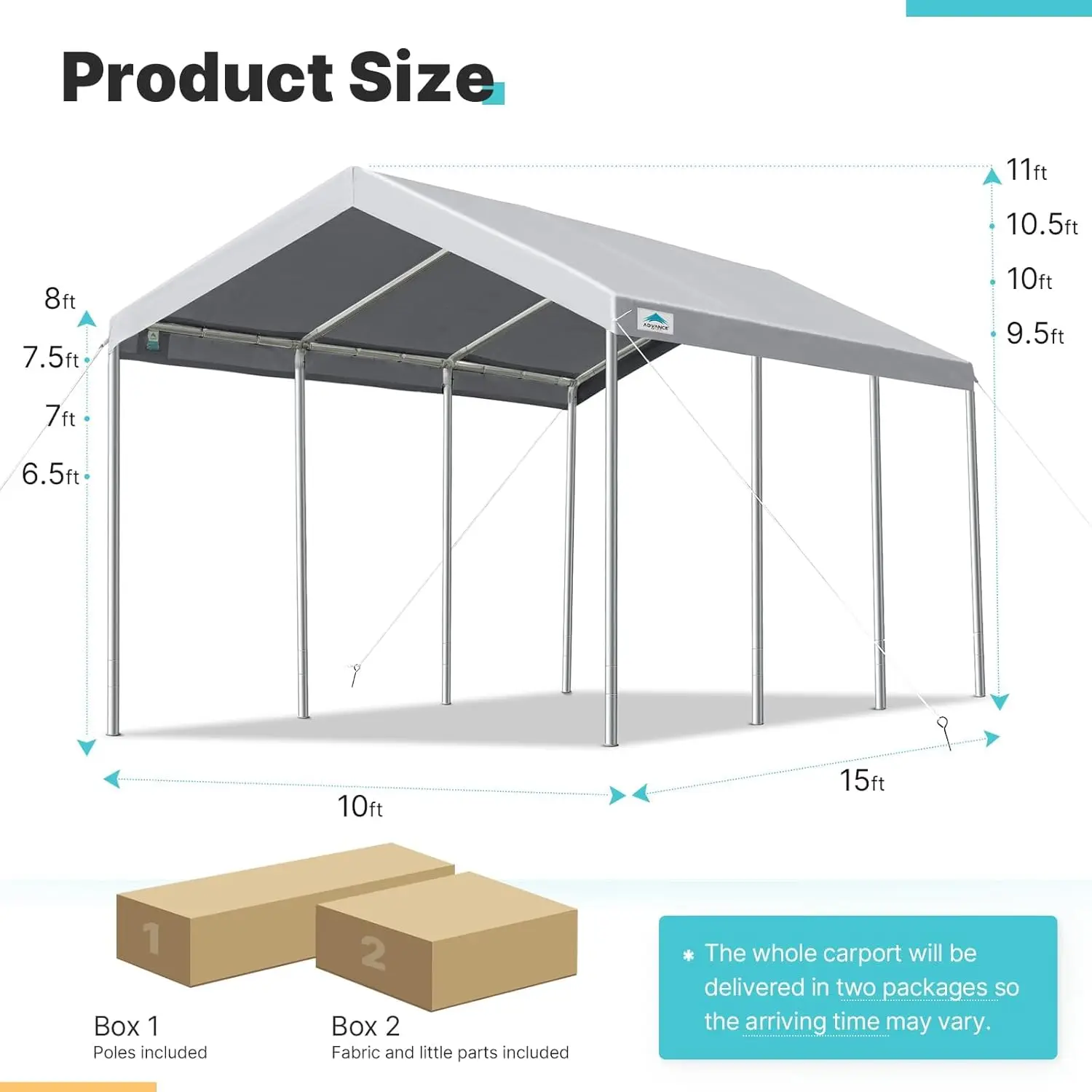 10 x 20 Fuß robuster Carport, trinkbarer Autoüberdachung, Garage, Partyzelt, Bootsunterkunft, höhenverstellbar von 9,5 Fuß bis 11 Fuß, Grau