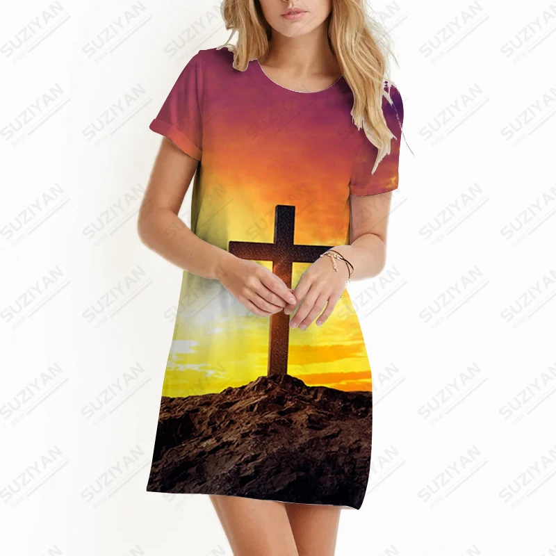 

Ladies Summer Dress Jesus Cross 3d Print Dress Comfortable Dress Travel Vacation Dress Fashion Loose Dress Ladies Clothing