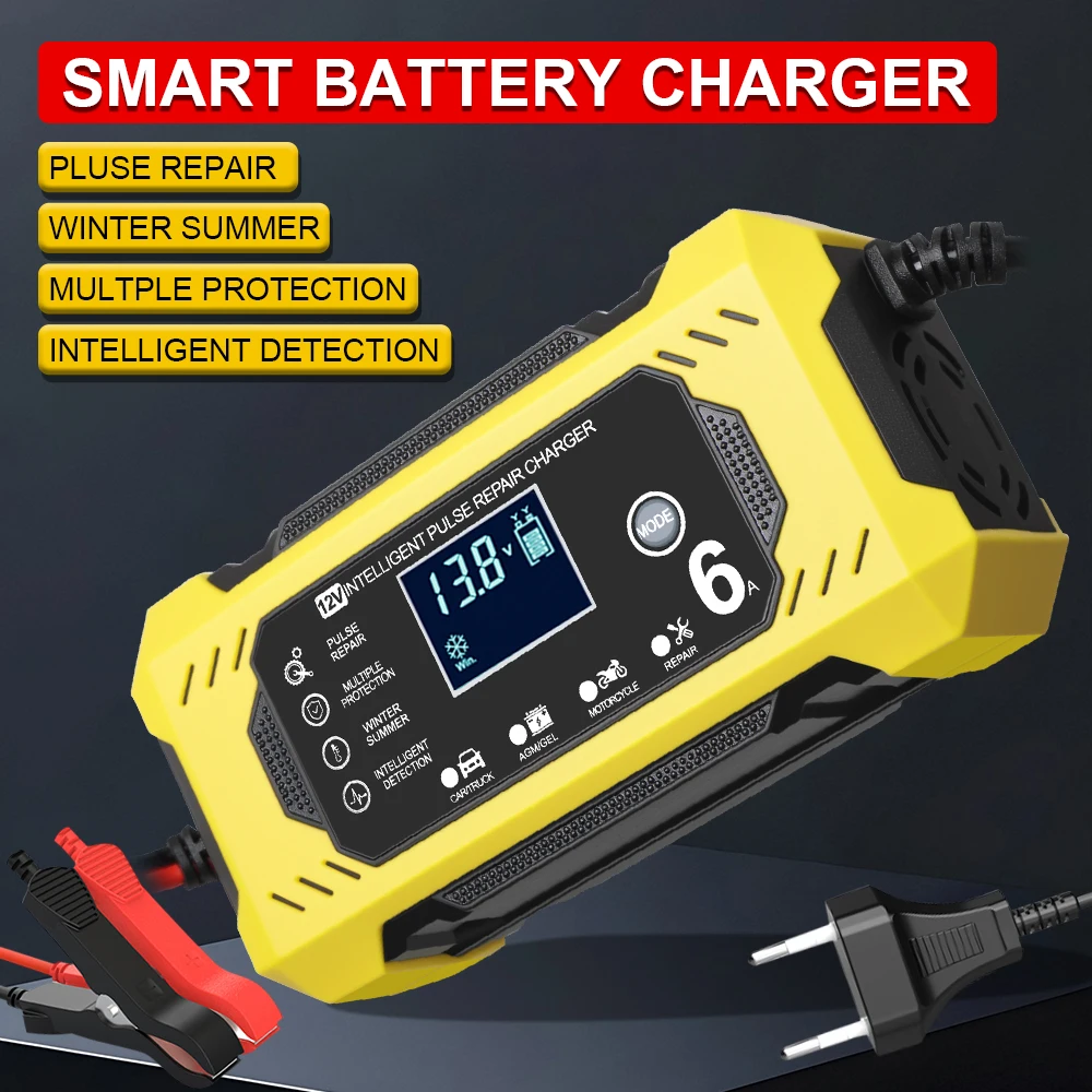 

Multifunctional High Power For Motorcycle SUV Truck Intelligent Smart Car Battery Charger 12V/6A Pulse Repair Battery Charging