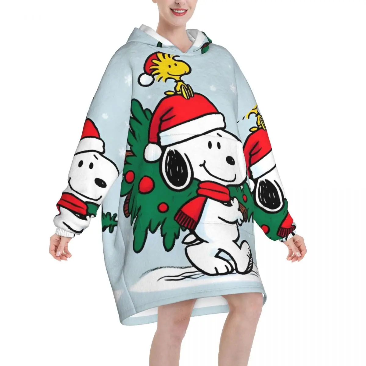 Oversized Merry Christmas Snoopy Wearable Blanket Gifts for Women Men Ultrasoft Plush Warm Sweatshirt Blankets With Pocket