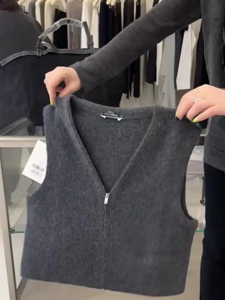 

Zipper Svel Knitted Cardigan Slimming Outerwear Faion Top Anti-Aging Casual ular Layering Commute Sle Autumn Wear