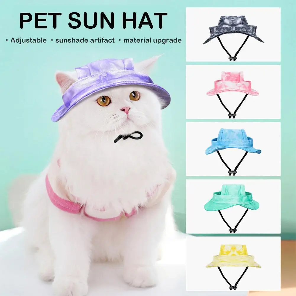 Cute Cat Cowboy Sun Hat with Ear Holes Dog Cat Baseball Cap Drawstring Adjustable Headwear Accessories ﻿ Pet U9M4