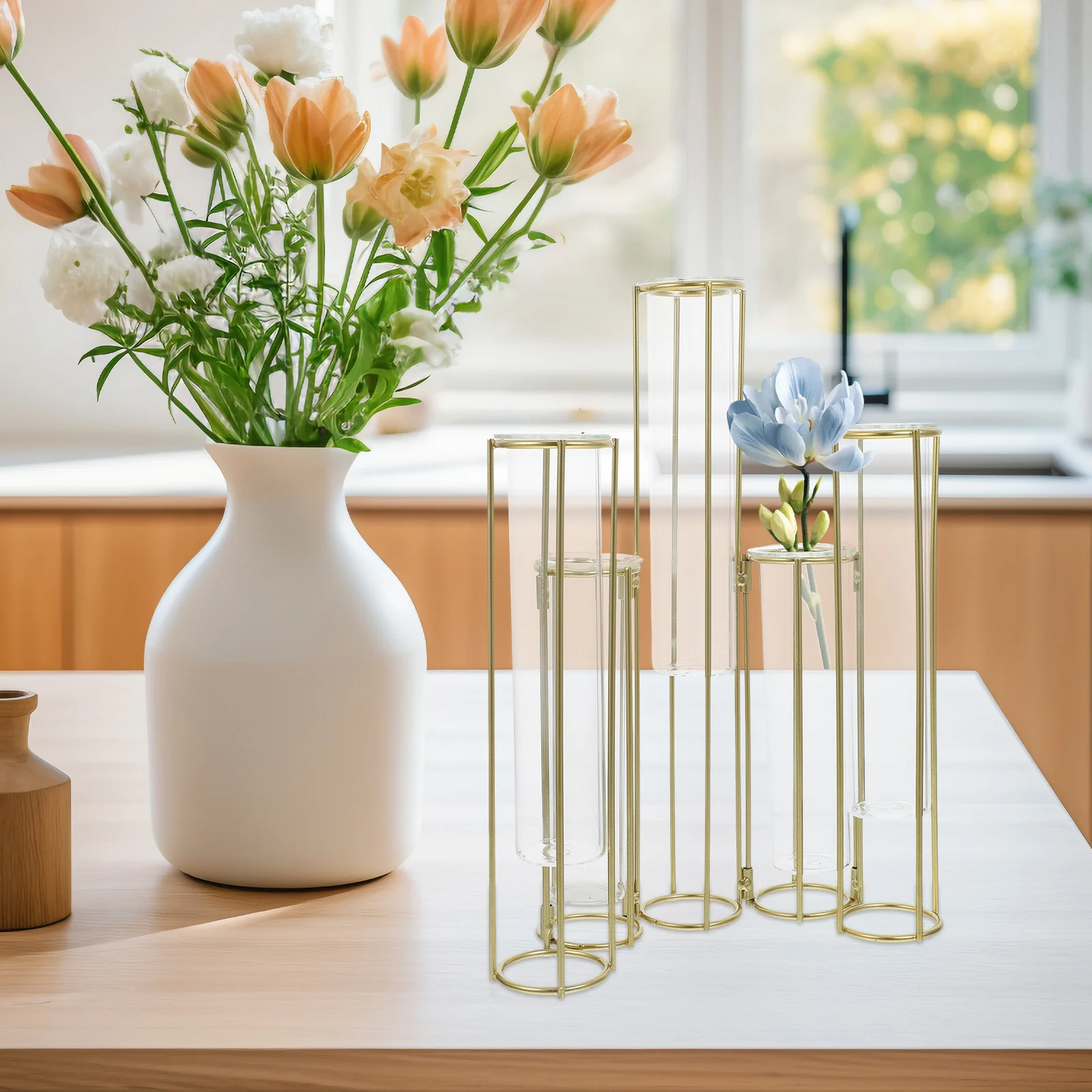 

Hinged Flower Vases Test Tube Flower Vase With 5 Glass Test Tubes Metal Frame Propagation Station Plants Holder Tubes For Home W