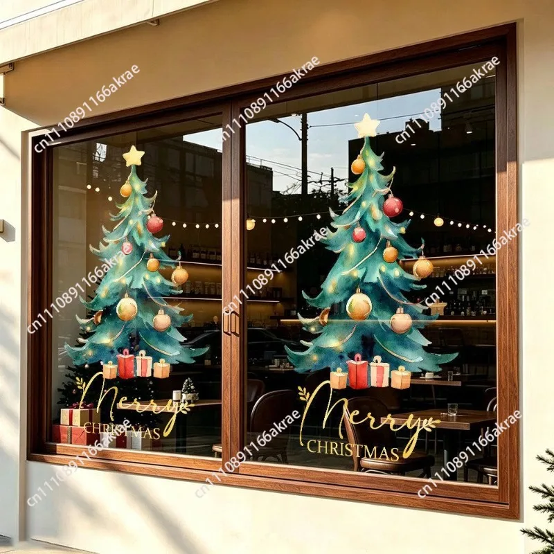 2027 Christmas decoration glass sticker shopping mall window atmosphere arrangement snowflake Christmas tree static sticker
