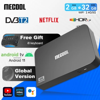 MECOOL DVB T2 Android TV Box KT2 with Android 11 Google Netflix Certified ATV 100M 2+32G S905Y4 WIFI 2.4G/5G 2T2R DVB Media Box