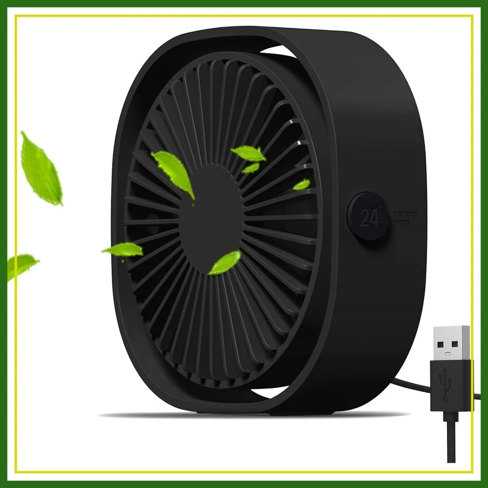 

Small USB Fan, Quiet Portable Desktop Fan, 3 Speeds, 360° Swivel, for Home Office Bedroom Travel (Black)