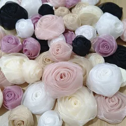 10Pcs 6.5CM/4.5CM Organza Artificial Rose Bud Flowers DIY Bridal Hairpin Clothing Crafts Accessories Home Wedding Decorations