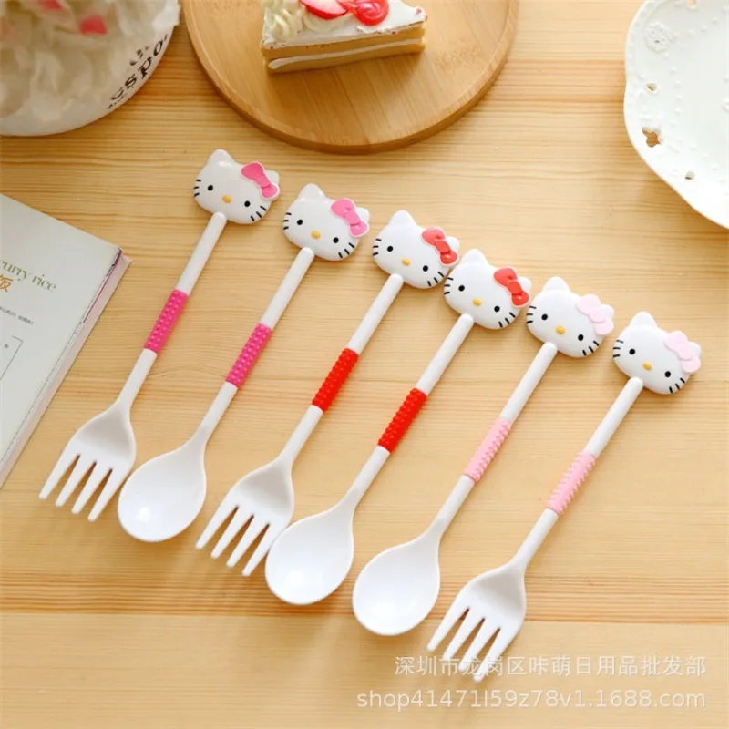 

Hello Kitty Cutlery Set Cute Anime Cartoon Girl Kt Dormitory Home Portable Fork Spoon Picnic Accessories Student Gift Wholesale