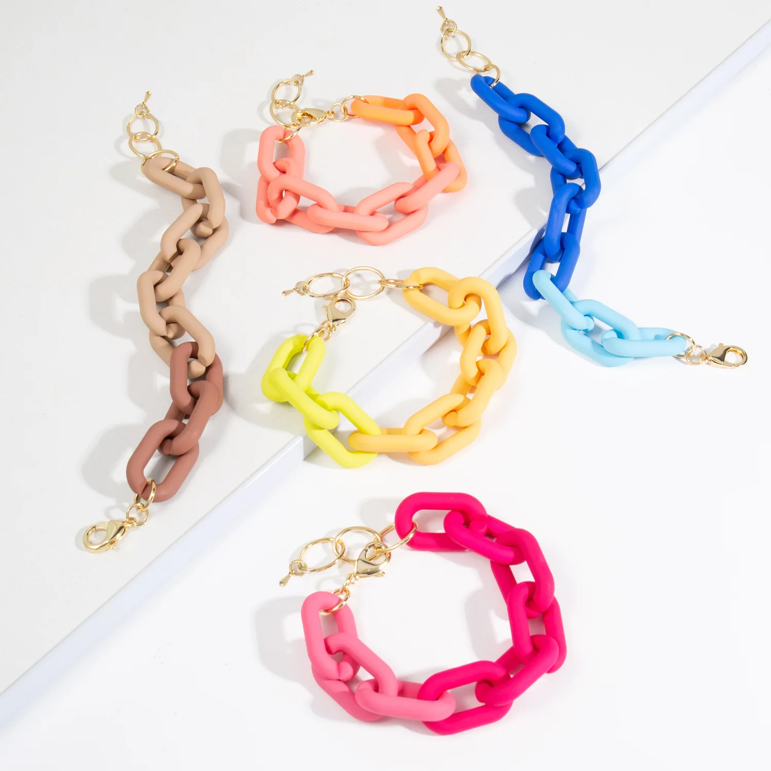 2023 Macaroon Color Acrylic Link Chain Bracelets for Women Korean Fashion Resin Men Bracelet Bangle Statement Y2K Jewelry Gifts