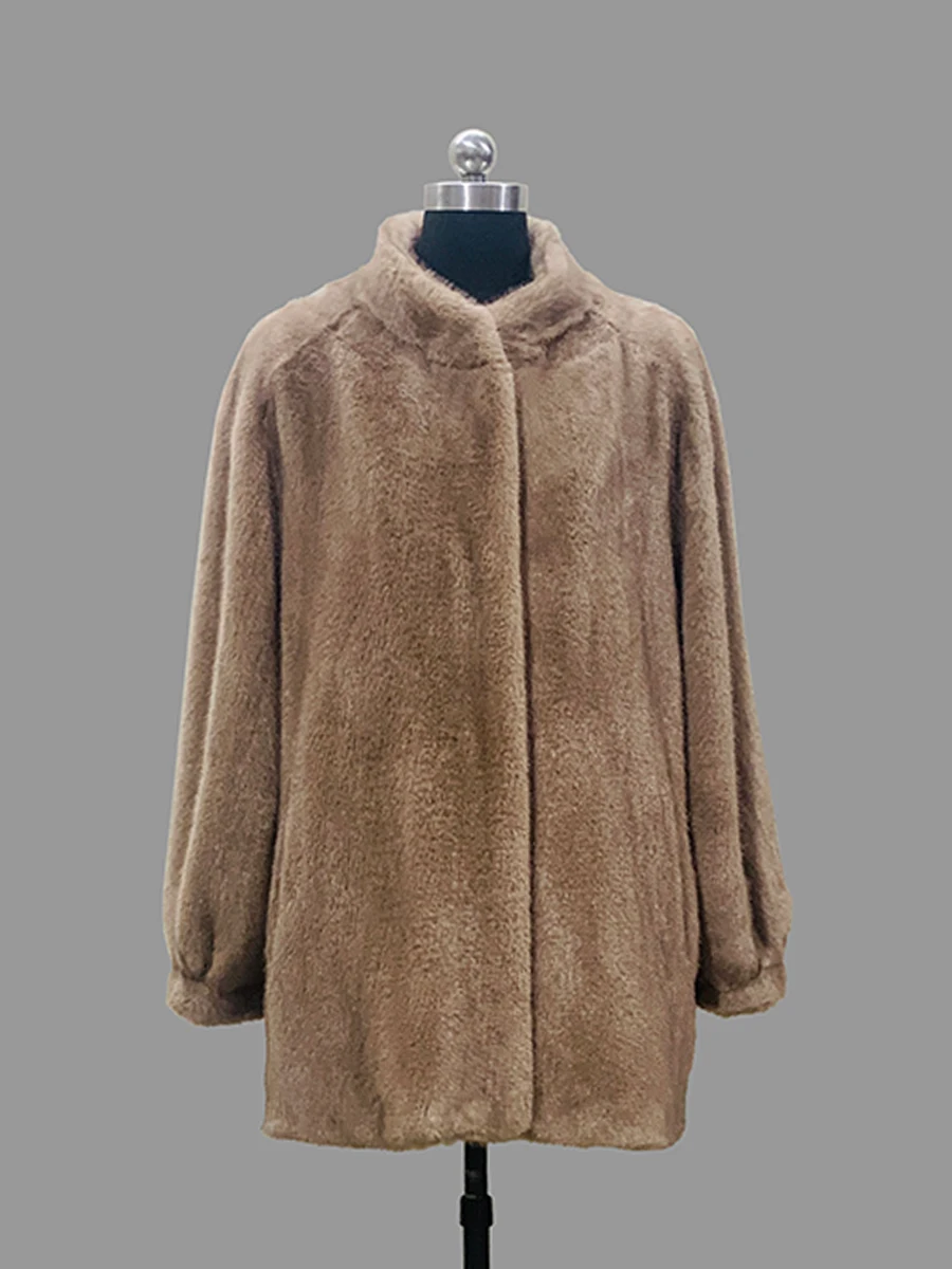 Nerazzurri Winter Clothes Woman Warm Faux Mink Fur Coat Women Long Sleeve Stand Collar Elegant Stylish Luxury Fluffy Jacket