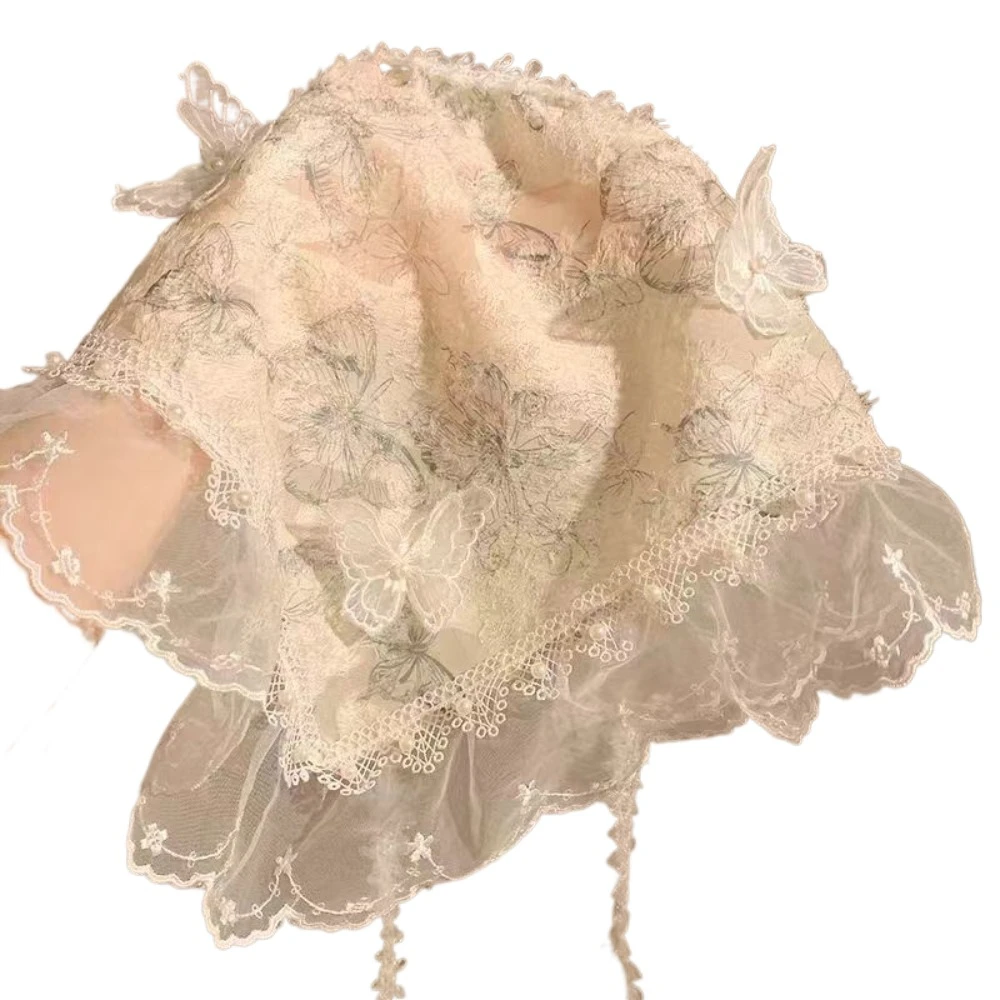 

Элегантная милая треугольная бандана с цветком в деревенском стиле, кружевной шарф для волос, повязка для волос, треугольный шарф, женский