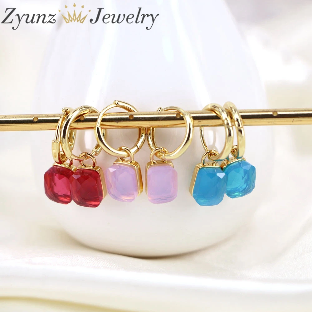 5 Pairs, Gold Color Geometric Multicolor Zircon Square Hoop Earrings Female Temperament Ear Buckles Huggie Trendy Hoops