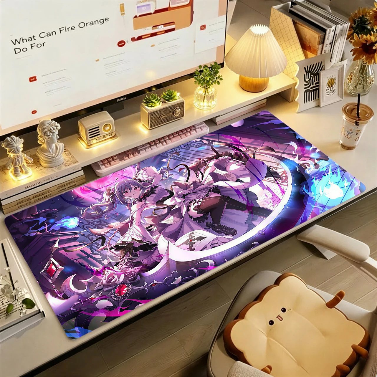 Gaming Mouse Pad, XXL Desk Mat, Anti-slip Base, Stitched Edges, Two Anime Girls Heart Hand Sweet Dessert Warm Print Table Mat