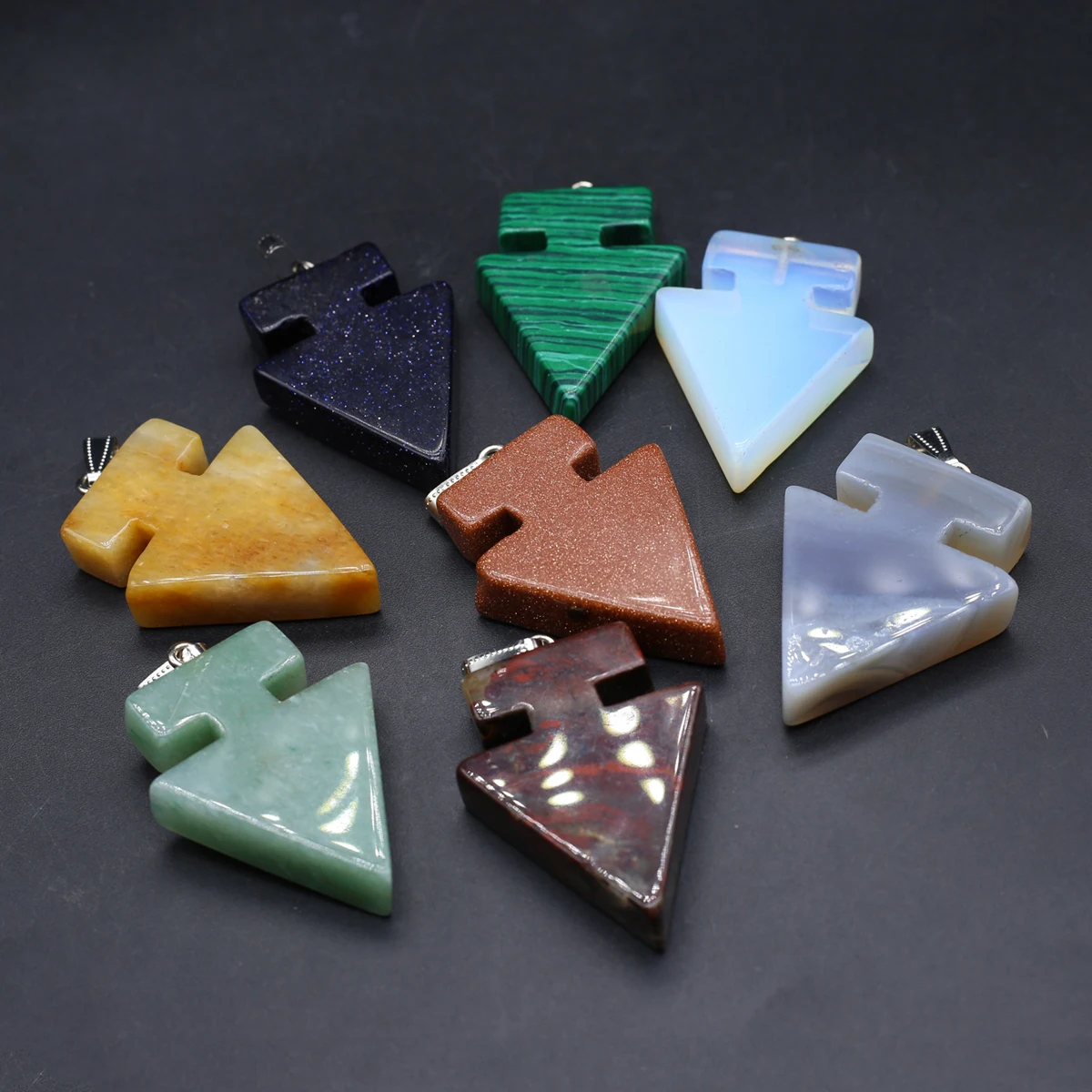 6PCS Wholesale Natural Semiprecious Stone Random Color Arrow Pendant Jewelry Making DIY Necklace Earrings Accessories Gift