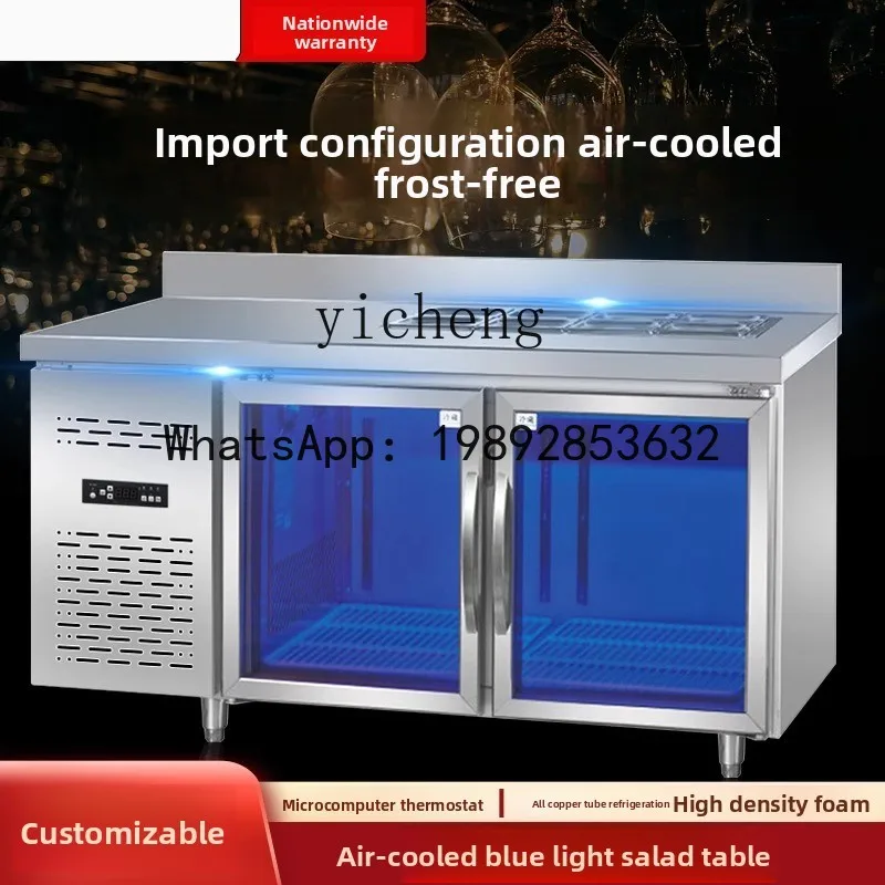H3  commercial air-cooled workbench slotted blue light glass door salad cabinet fruit refrigerated spreader display refrigerator