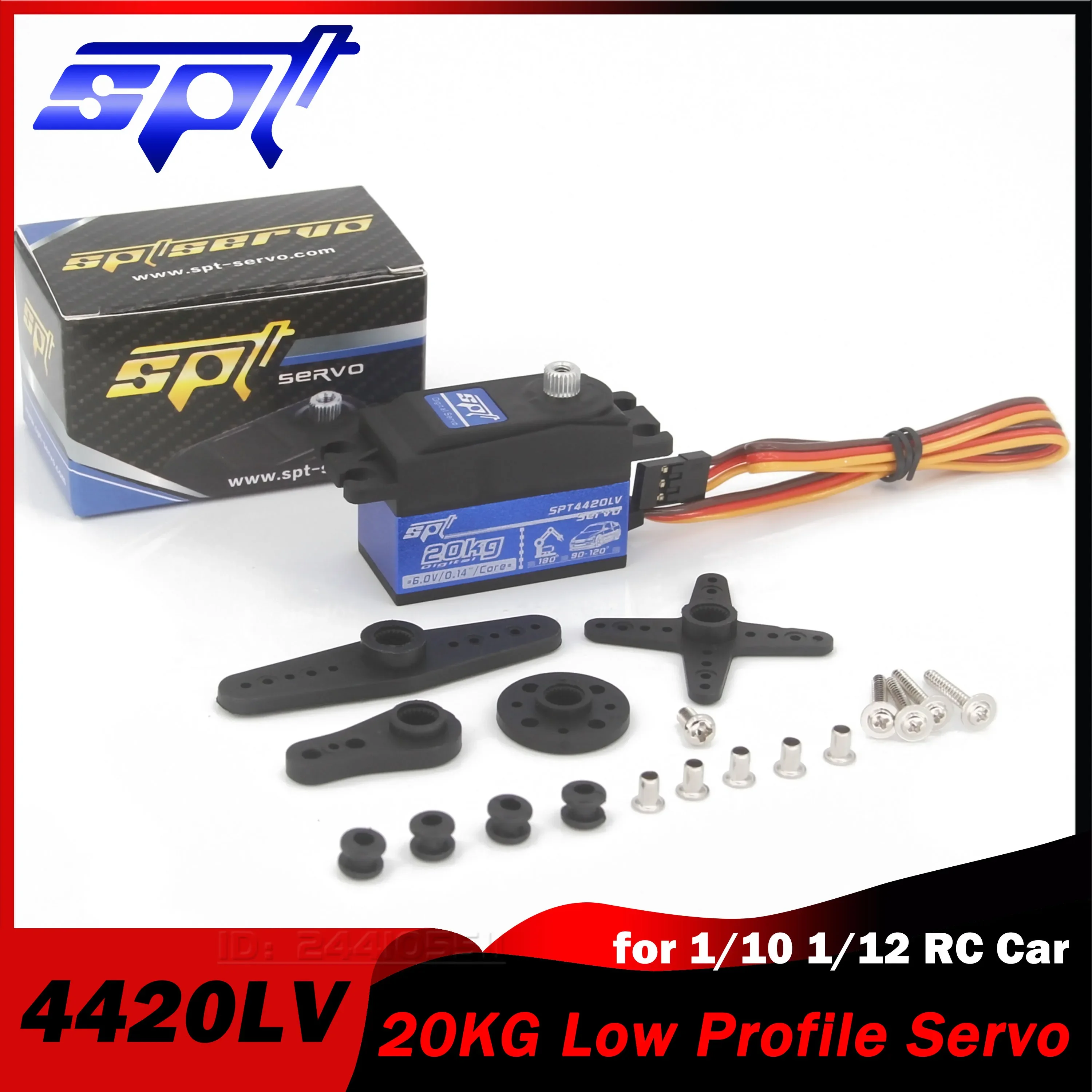 

SPT 4420LV 20KG 180° Metal Gear Servo Short Body Low Profile Digital for 1:10 1:12 RC Car SCX10 TRX4 Drift Robot Crawler 3D Part