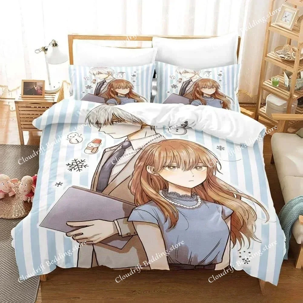 

Anime The Ice Guy and His Cool Female Colleague Bedding Set Single Twin Full Queen King Size Bed Set Kid Bedroom Duvetcover Sets