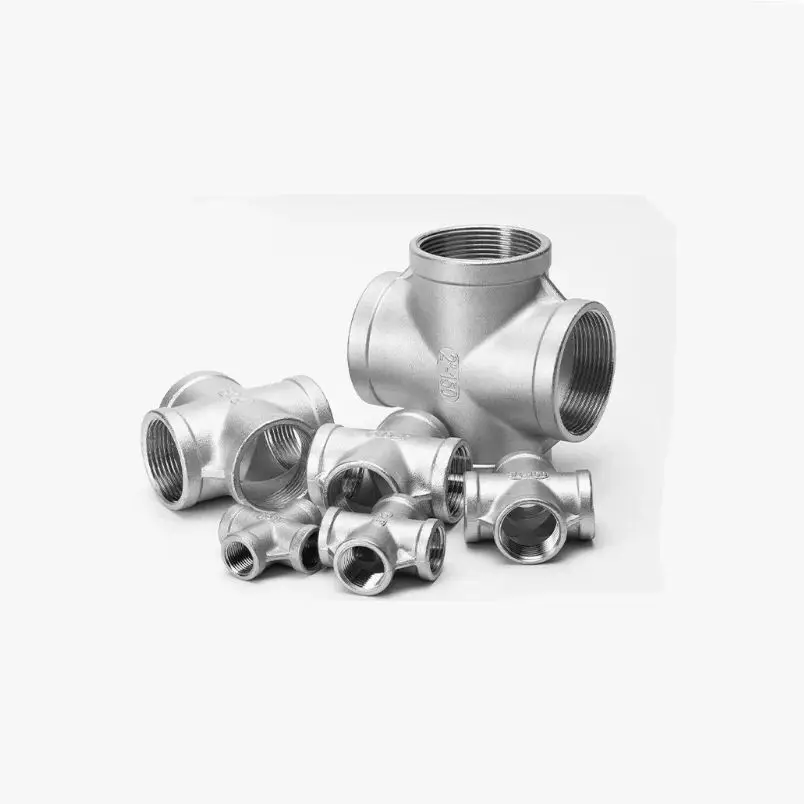 Złączka krzyżowa żeńska 4-drożna z gwintem BSPP G, rozmiary 1/8", 1/4", 3/8", 1/2", 3/4", 1", ze stali nierdzewnej SS 304.