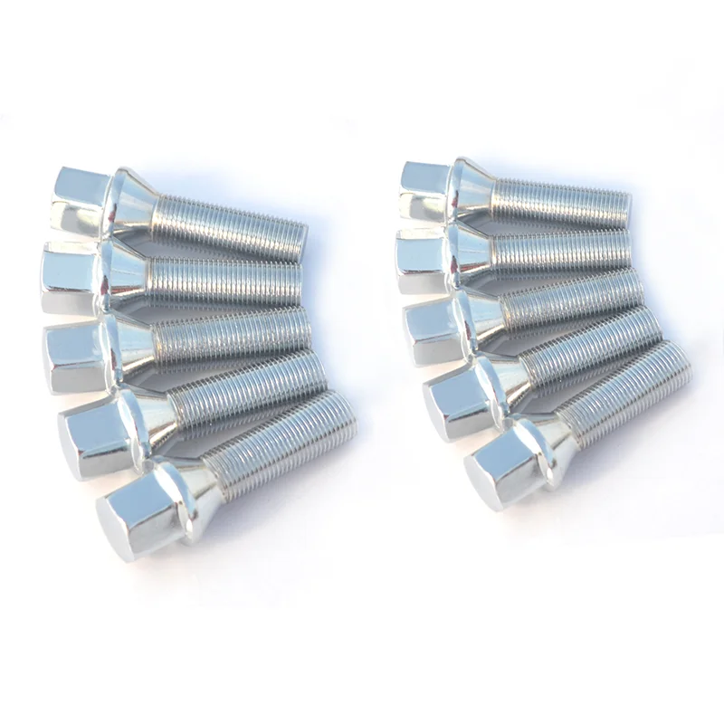 10PCS 14x1.5 SHORT HEAD CHROME LUG BOLTS 17MM HEX 27/30/33/37/40/45/50/55/60/65mm SHANK CONE FOR AUDI MERCEDES WV