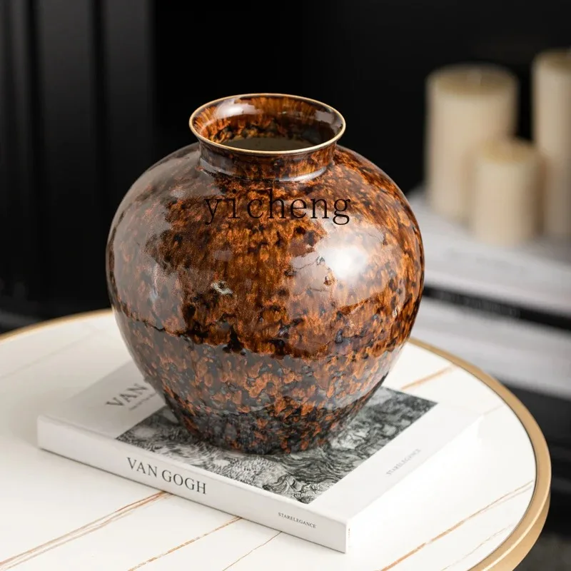 BJ-27 Kiln Change Glaze Ceramic Home Gold-Plated Vase Decorative Ornament