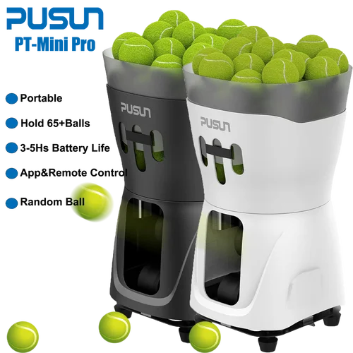 Imagen 1 del producto Máquina de pelotas de tenis, PUSUN PT-Mini Pro con control remoto por aplicación inteligente, capacidad de más de 65 pelotas, duración de la batería de 3-5 h, máx. 37,2 MPH