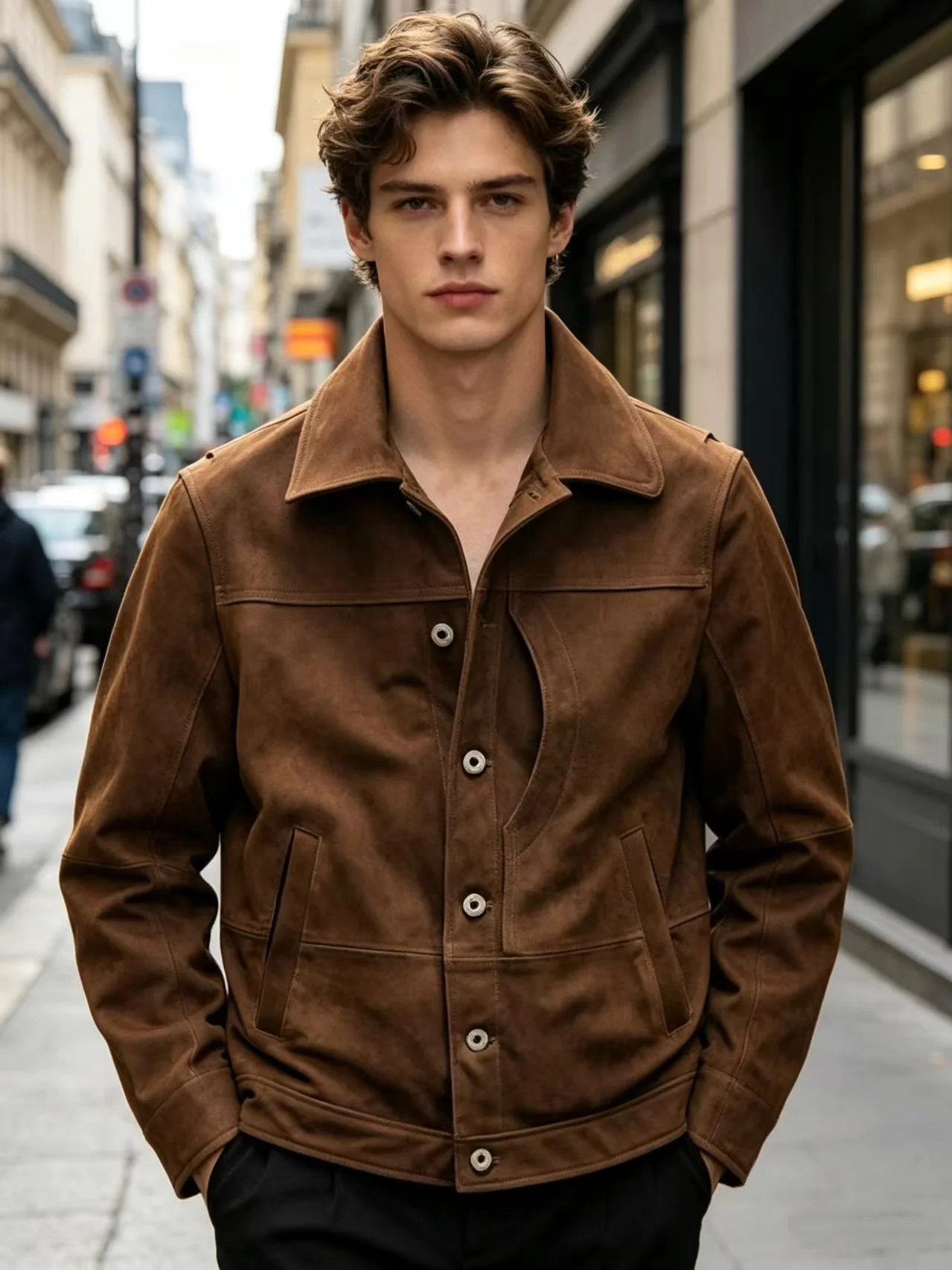 Light Brown Spring Leather Jacket Men Retro Style Plus Size 5XL Genuine Natural Cow Suede Turn-Down Collar Single Breasted Coat