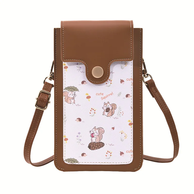 New Cute Squirrel Pattern Touch Screen Women Crossbody Phone Bag Thin Lightweight Single Shoulder Kuaba Sling Bag Storage Pouch view 5