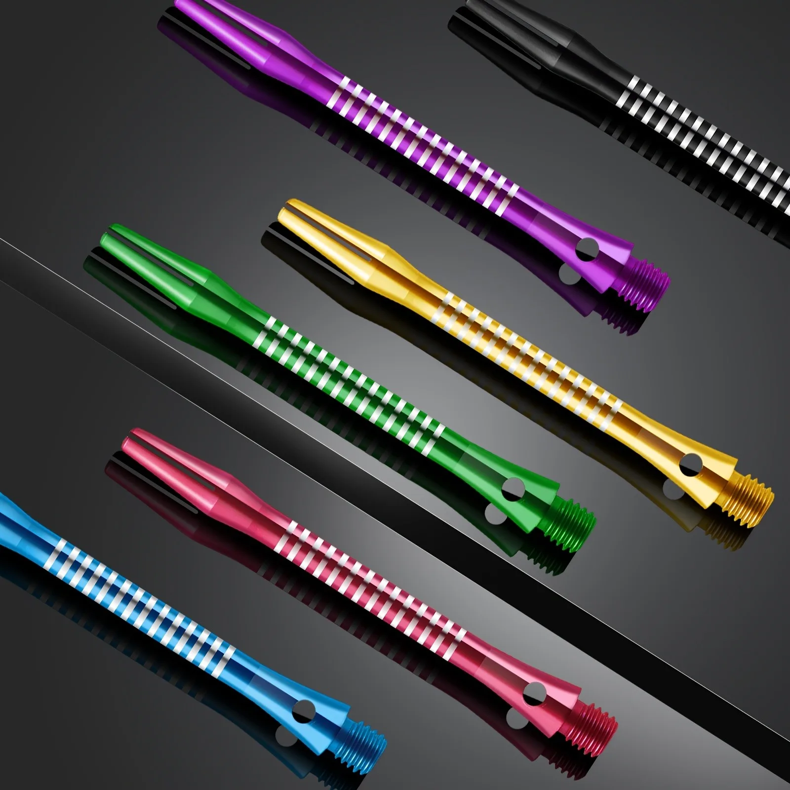 Set of Six Aluminum Alloy Dart Shafts, Total Length 51mm, Standard 2Ba Thread, with Rubber Rings, Professional Dart Accessories view 3