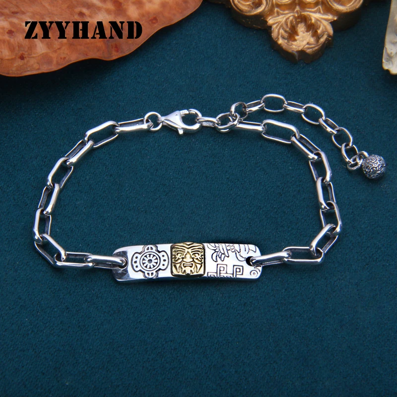 S925 Sterling Silver Zakiram Bracelet Unisex Black Thailand Style Cross Chain Ball Fine Jewelry FYRNG094