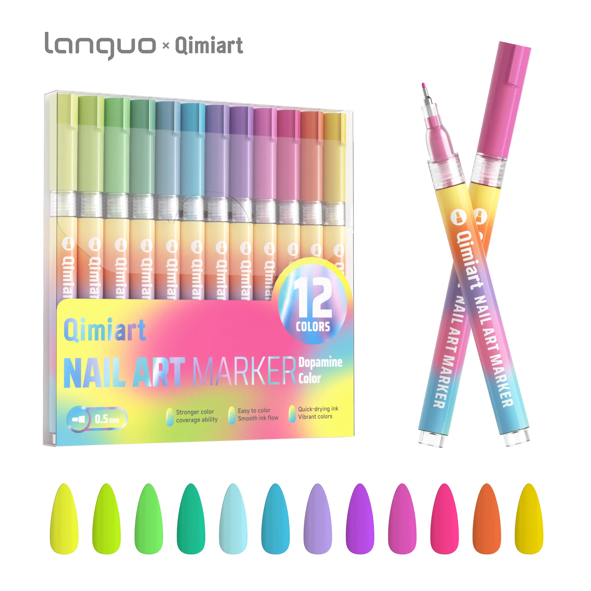 

Languo×Qimiart M560 12-Color 0.5mm Ultra-Fine Nail Art Pen, Valve-Type Ink Control for Smooth Ink Flow, Quick-Drying and Highly