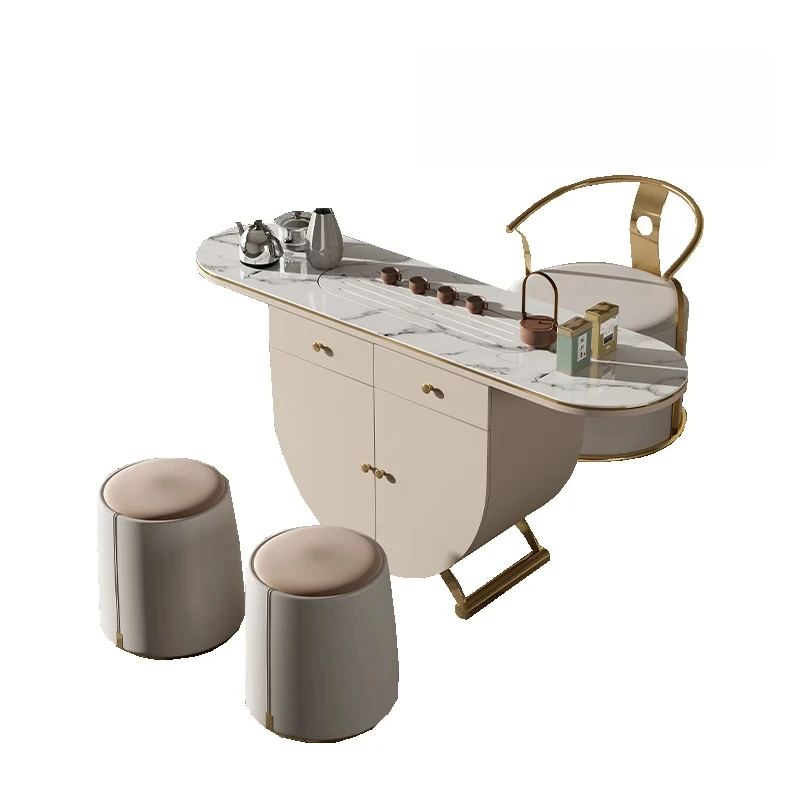 A Light Luxury Tea Table Small Apartment Home Living Room Stone Plate Solid Wood Simplicity Office Paint Tea Table