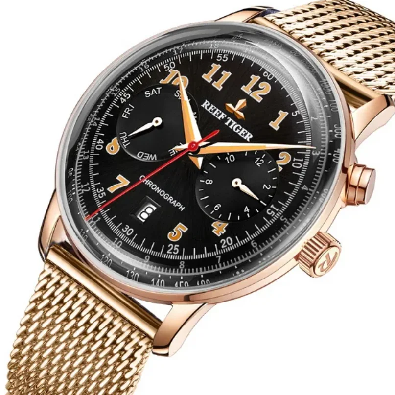 ريف تايجر ساعة أوتوماتيكية للرجال 40 ملم ساعة يد ميكانيكية مرآة الياقوت مضيئة متعددة الطلب شهر تاريخ الأسبوع #1